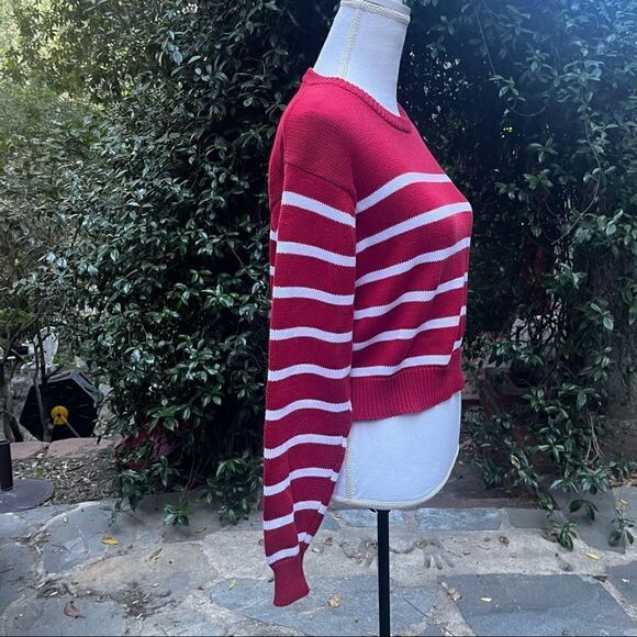 BRANDY MELVILLE CROPPED SWEATER RED WHITE STRIPES OS MADE IN ITALY - Picture 5 of 9